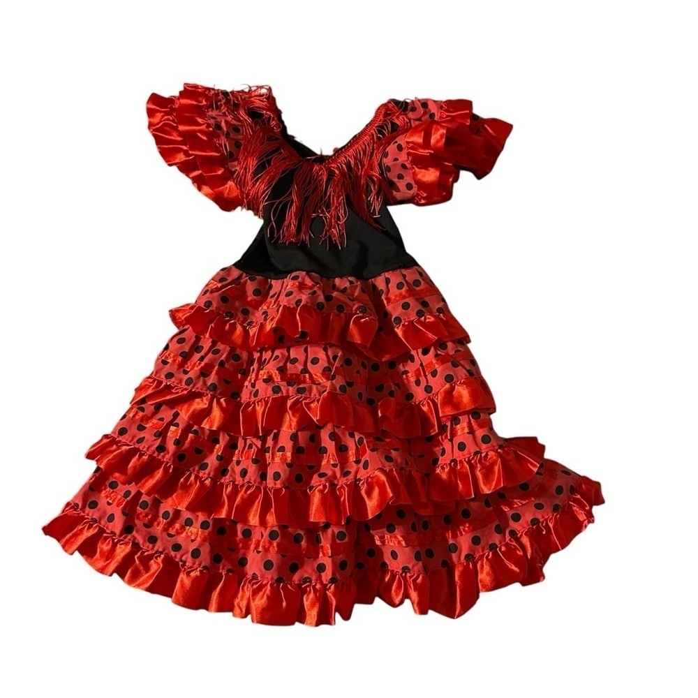 Spanish Flamenco Dress Layered Dress Maxi Length Polka Dots Gypsy Spanish Bull - Picture 3 of 5